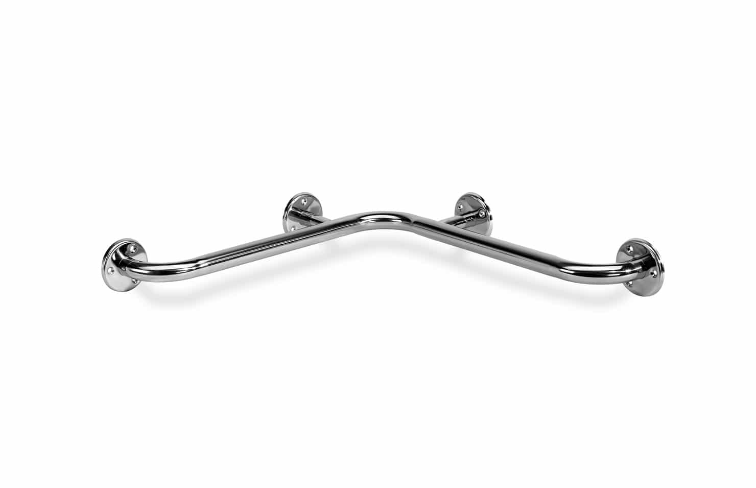 Apoio horizontal de canto em aço inox, com quatro pontos de fixação