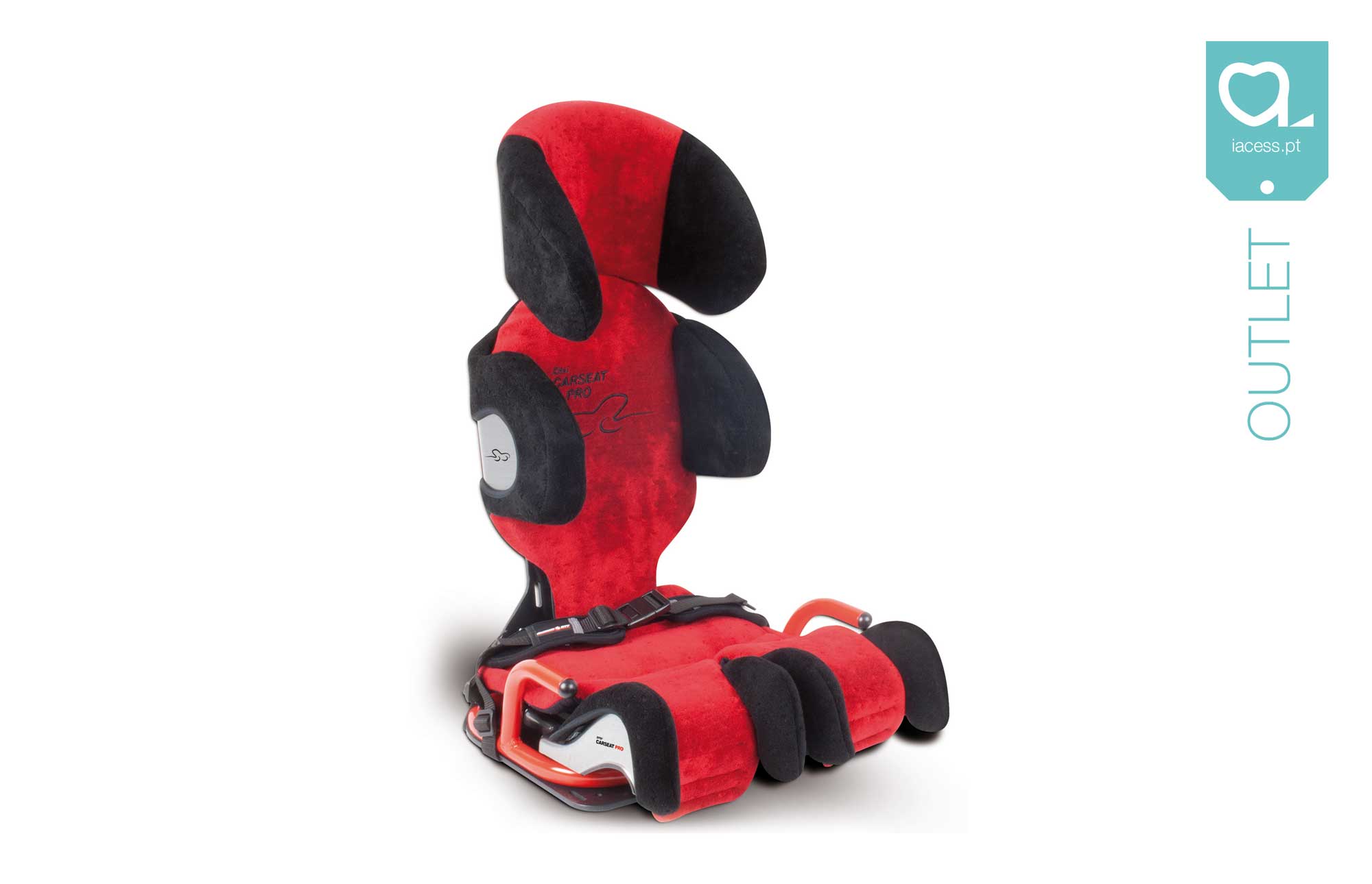 Assento automóvel Carseat Mini 2 vermelho um equipamento para crianças com necessidades especiais, com apoio de cabeça envolvente e homologada para transporte