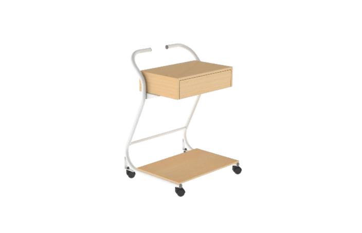 Carro para aparelhos com gaveta da Hcaresol, com estrutura em aço pintado. Com tabuleiro e gaveta em melamina.