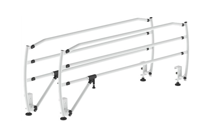 Par de grades universais metálicas da Hcaresol com estrutura em tubo de aço pintado ou inox. Rebatíveis e com fecho de segurança.