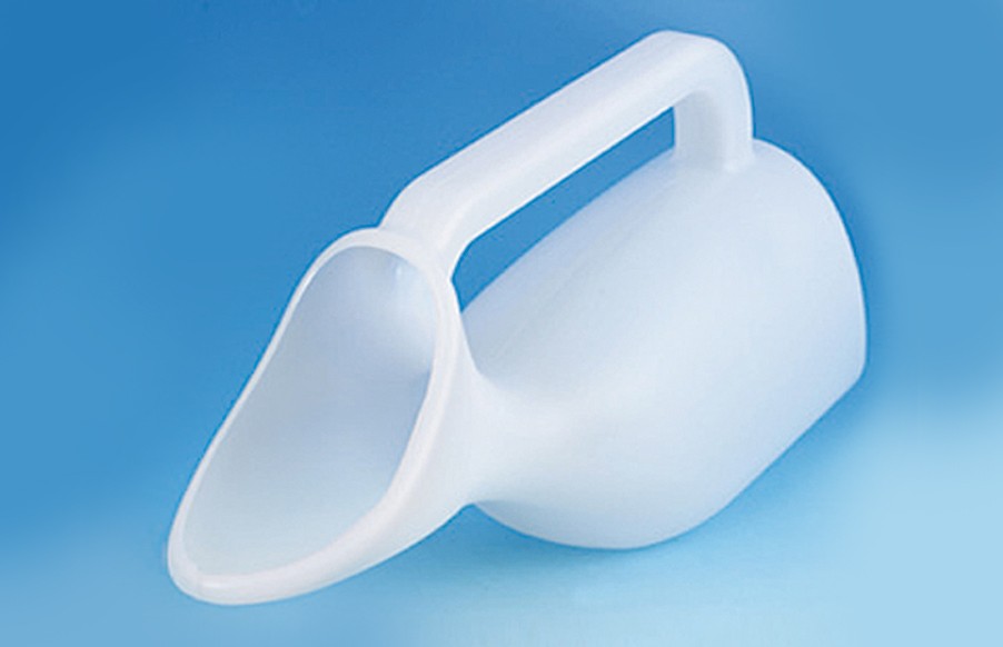 Urinol feminino com desenho anatómico para uso sentado ou de pé. Possui tampa e exterior calibrado para registar o volume do conteúdo. Resistente, fácil de lavar e pode ser esterilizado em autoclave.