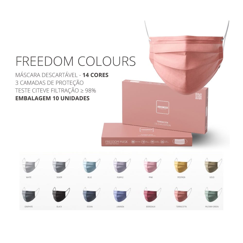 mascaras descartaveis freedom coloridas